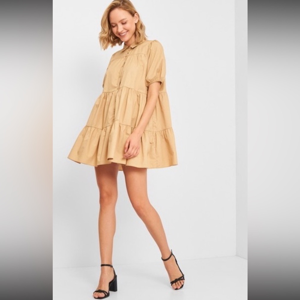 Zara Flounce oversized Dress beige sz Med NWT